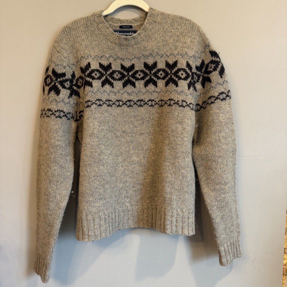Vintage Abercrombie And Fitch Fair Isle Wool Sweater Large Men's